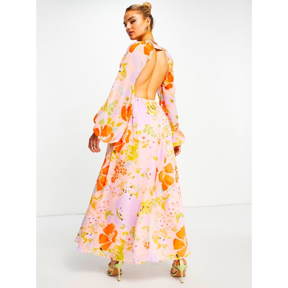 LIKE NEW 70s 60s style maxi floral formal dress